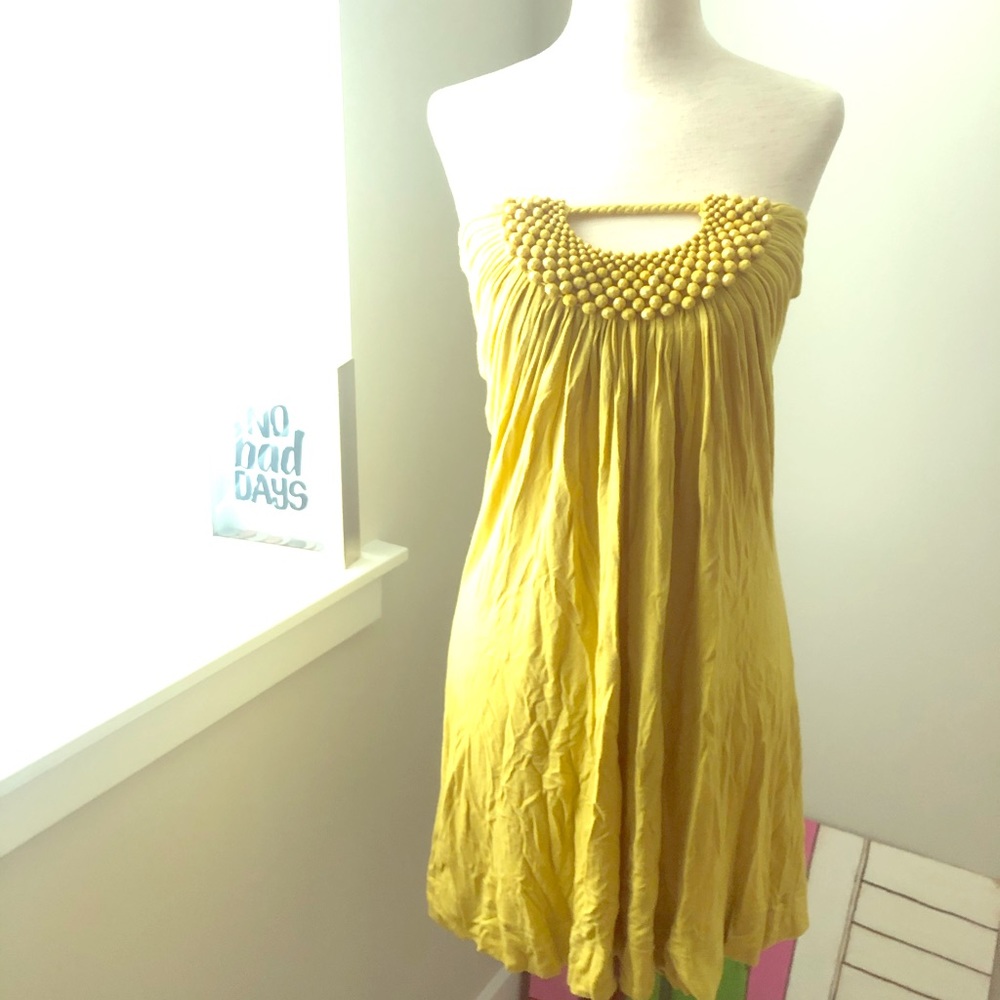 Strapless Dark Mustard Yellow Dress Beading Detail
